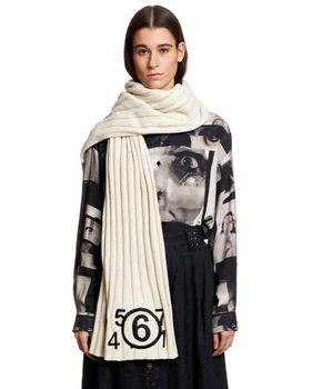 Шарф Maison Margiela Mm6 Ribbed Scarf Beige Logo