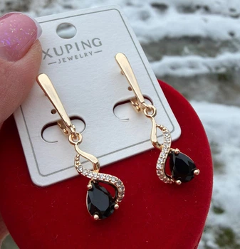 Серьги Бесконечность с черным камешком 3см Xuping Ювелирный Сплав (18к цвет золота 585п) 322-014