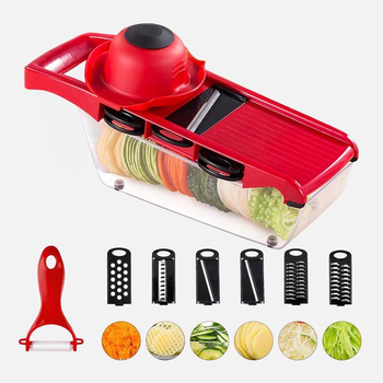 Овочерізка ручна Mandoline Slicer на 1.5 л 6в1 для овочів і фруктів з контейнером слайсер терка міні комбайн Червона