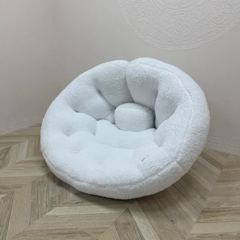 Безкаркасне крісло-кокон трансформер хутряне Teddy 160х80 см біле