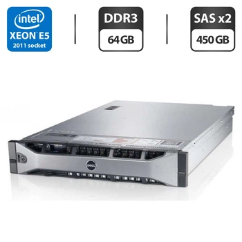 Сервер Dell PowerEdge R720 2U Rack / 2xIntel Xeon E5-2643 (4(8) ядра по 3.3-3.5GHz) / 64GB DDR3 / 2x 450GB HDD / iRMC S3 Graphics / Два блока живлення 750W б/у