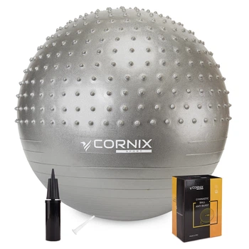 М'яч для фітнесу (фітбол) Cornix 55 см напівмасажний Anti-Burst XR-0463 Silver