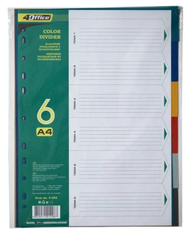 Розділювач кольоровий 4OFFICE A4 6 кольорів асорті пластик 6 шт. 4-253 (03080400)