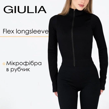 Женский лонгслив на молнии в рубчик Giulia Flex longsleeve "Bare" L96 L Black, спортивный лонгслив, из микрофибры, приталенный