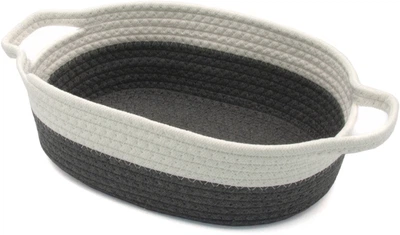 Кошик плетений бавовняний Hold&Home овальний з ручками 37x25x9 см Біло‑сірий (HW74803-2)