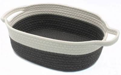 Кошик плетений бавовняний Hold&Home овальний з ручками 39x27x10 см Біло‑сірий (HW74803-3)