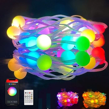 Умная светодиодная музыкальная гирлянда Dream Color 5 м, 33 больших шара, MultiRGB, USB, управление со смартфона и пульта