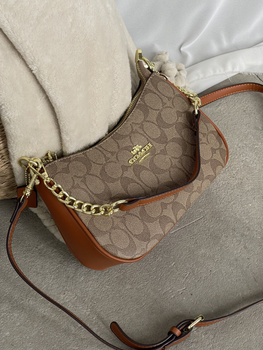 Жіноча сумка Coach екошкіра 1 відділення логотип з QR-біркою бежева 24×15×7 см (LUX1082)