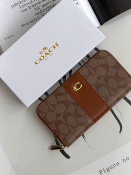 Гаманець Coach три відділення логотип еко-шкіра коричневий 19×10 см (LUX1034)