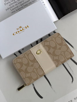 Гаманець Coach три відділення логотип еко-шкіра бежевий 19×10 см (LUX1079)