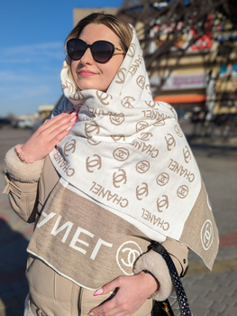 Двосторонній шарф Chanel теплий кашемір+шерсть+віскоза білий 170×60 см (LUX1025)