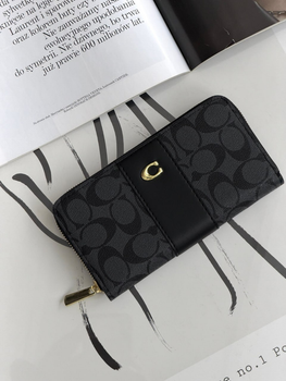 Гаманець Coach три відділення логотип еко-шкіра чорний 19×10 см (LUX1072)