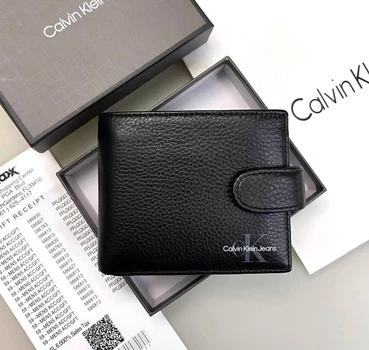 Чоловічий гаманець CALVIN KLEIN натуральна шкіра компактна з монетницею 11×9 см чорний (LUX1007)