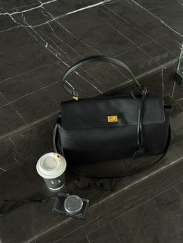 Сумка Balenciaga Rodeo Premium шкіра 2 відділення чорна 35×26×9 см (LUX1023)