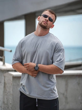 Мужская футболка оверсайз из хлопка Teamv однотонные футболки Oversize Серая L