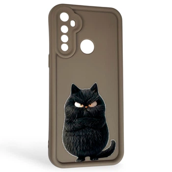 Чехол силиконовый Soft Touch с 3D принтом злой котик для Realme C3 коричневый (Полная защита камеры)