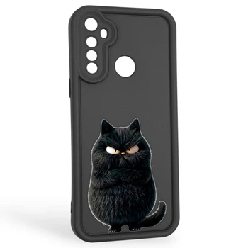 Чехол силиконовый оригинальный Soft Touch с 3D принтом злой котик для Realme C3 черный (Полная защита камеры)
