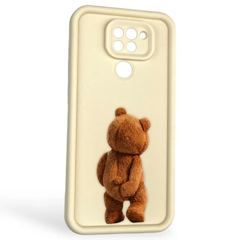 Чехол силиконовый оригинальный Soft Touch с 3D принтом смешного теда мишки для Xiaomi Redmi Note 9 молочный (Полная защита камеры)