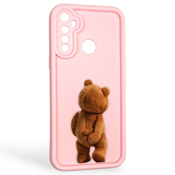 Чехол силиконовый оригинальный Soft Touch с 3D принтом смешного теда мишки для Realme C3 розовый (Полная защита камеры)