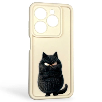 Чехол силиконовый оригинальный Soft Touch с 3D принтом злой котик для TECNO Spark Go 2024 (BG6) молочный (Полная защита камеры)