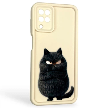 Чохол силіконовий оригінальний Soft Touch з 3D принтом злого кота для Samsung Galaxy A12 (SM-A127F) молочний (Повний захист камери)