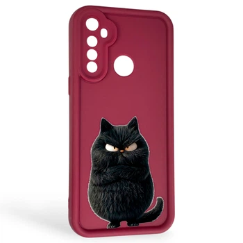 Чехол силиконовый Soft Touch с 3D принтом злой котик для Realme C3 бордовый (Полная защита камеры)
