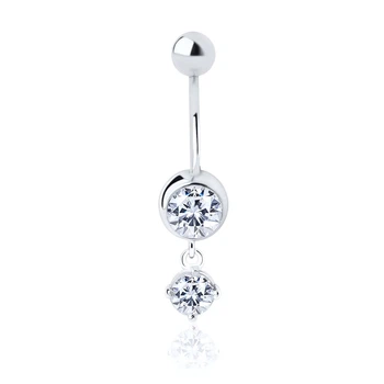 Серебряный пирсинг в пупок Crystal Duo (6038)