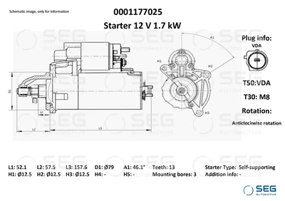 Автомобильный стартер SEG (0001177025)
