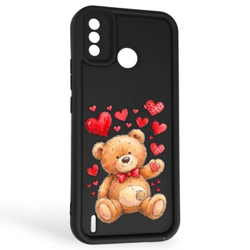 Чехол силиконовый Soft Touch с 3D принтом милый мишка для Tecno Spark 6 Go (KE5) черный (Полная защита камеры)