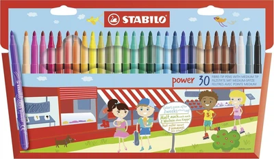 Маркеры STABILO power средний наконечник 2 мм набор 30 шт ассорти водорастворимые для рисования - Уценка