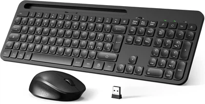 Беспроводной комплект клавиатура и мышь, 2.4G USB, 110 клавиш, слот для смартфона, черный, для ноутбука и ПК - Уценка