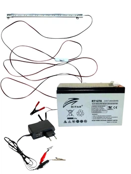 Комплект: светодиодная лента 12V с крокодилами+ аккумулятор RITAR RT1270 12V 7Ah/20hr + зарядное устройство HD-915 12V 0.7-1.5A