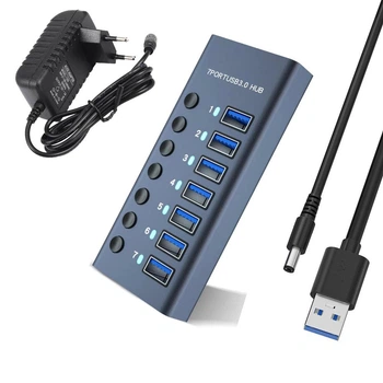 USB-хаб 7 портов USB 3.0 с индивидуальными кнопками, с внешним блоком питания, алюминиевый корпус ( код: HUB985B )
