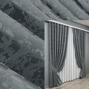 Комплект готовых штор VR-Textil Лен мрамор Pavliani ХО № 1262ш Графитовый 100х280 см 2 шт (31-560)
