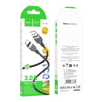Кабель для зарядки и передачи данных USB Hoco X109 Silicone USB to Type-C 3A 3m Black