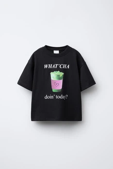 Черная футболка с рисунком для девочки Zara 11-12 лет 148 см