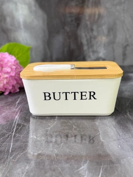 Масленка керамическая с бамбуковой крышкой и ножом "Butter", белая (О8030-144-2)