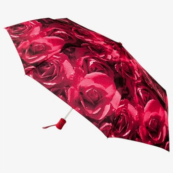 Жіноча парасолька Fulton L346 Photo Rose Red — Повний автомат, 8 спиць, принт "Червоні троянди" (Велика Британія)