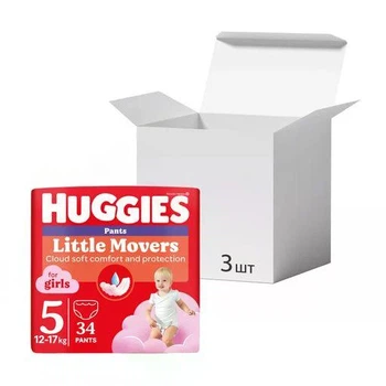 Упаковка підгузків-трусиків Huggies Little Movers Pants для дівчаток, розмір 5 (12-17 кг), 34 шт * 3 шт