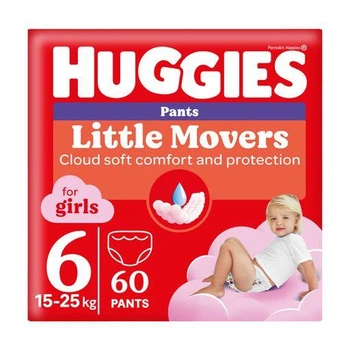 Підгузки-трусики Huggies Little Movers Pants для дівчаток, розмір 6 (15-25 кг), 60 шт