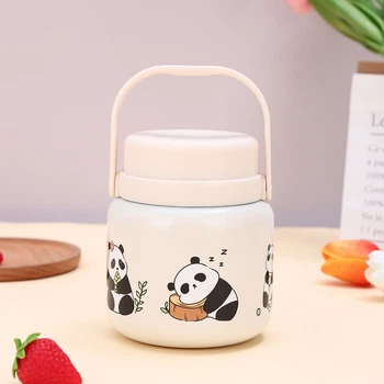 Термос для їжі з ложкою Panda 500 мл Бежевий з нержавіючої сталі