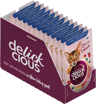 Вологий корм Delickcious для котів з качкою та лісовими ягодами у вершковому соусі 80 г