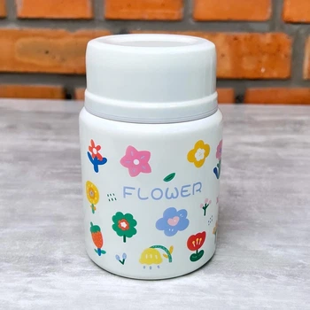 Термос для їжі з ложкою Flowers 450 мл Білий з нержавіючої сталі