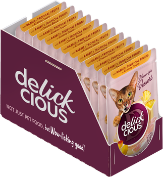 Упаковка додаткового консервованого корму для дорослих котів Delickcious Пластівці з кроликом та тропічними фруктами у вершковому соусі 80 г х 12 шт (D6251501)