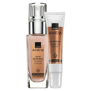 Набор 2-в-1 для лица Avon Anew Упругий дуэт: Крем для кожи вокруг глаз и губ Энергия протинола Avon Anew Skin Renewal Power Eye & Lip Contour Cream 15 мл + Обновляющая сыворотка для лица Avon Anew Skin Renewal Power Serum Энергия Протинола 30 мл
