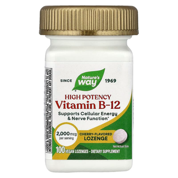 Витамин B12, Nature's Way "Vitamin B-12" цианокобаламин с вишневым вкусом, 2000 мкг (100 леденцов)
