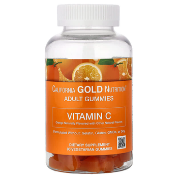 Витамин С для взрослых и детей от 4 лет California GOLD Nutrition, Gummies "Vitamin C" жевательный, вкус апельсина (90 конфет)