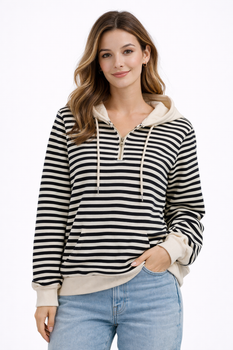 Стильний жіночий картатий світшот з капюшоном бежевий Oversize S-L