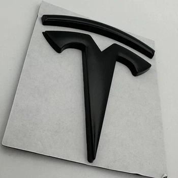 Ємблема Тесла на капот 80 мм 75 мм Tesla чорна