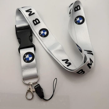 Брелок для ключей с карабином шнурок на шею ремешок БМВ BMW белый